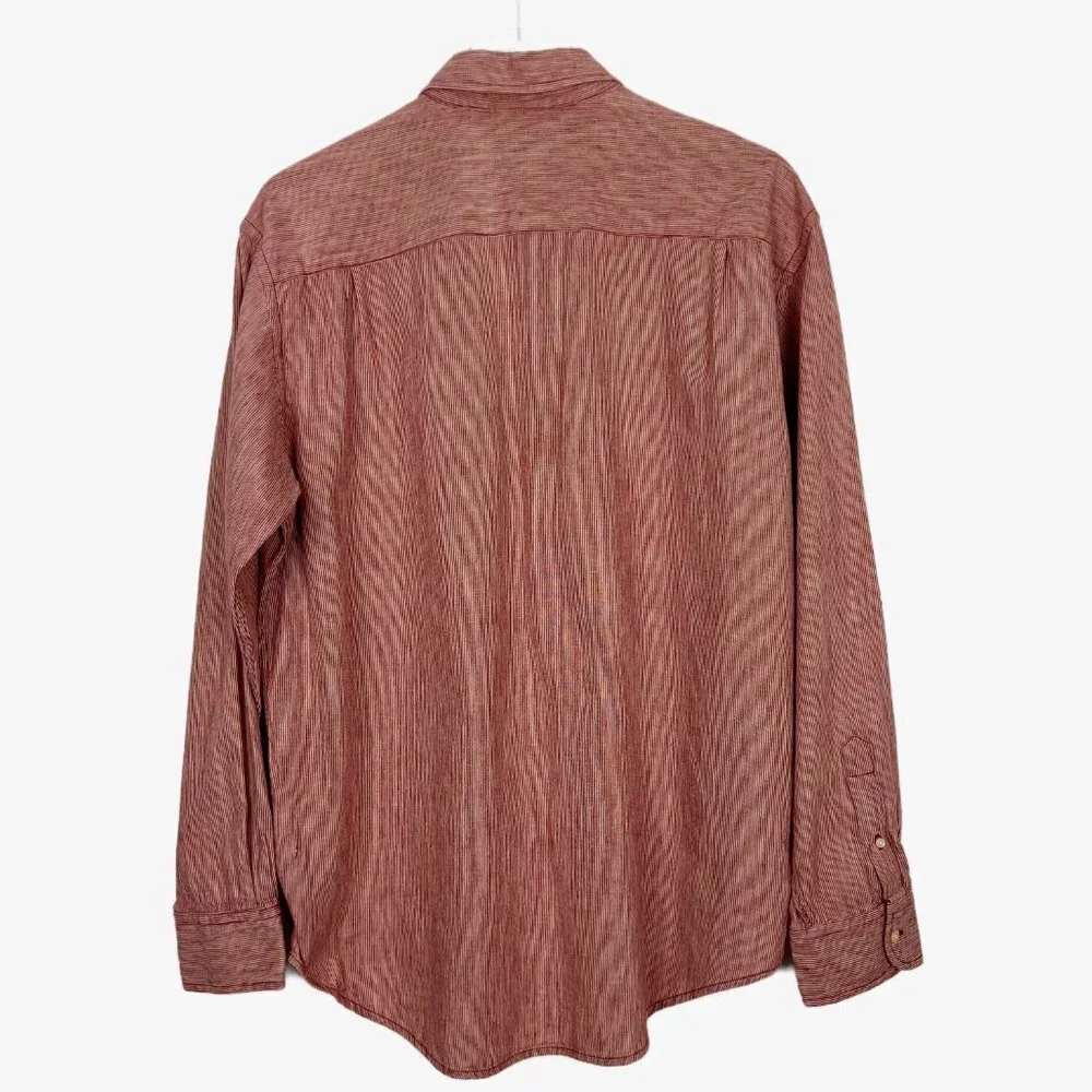 J. Crew Shirt Men's Size M Red Cream Striped Linen Blend Long Sleeve Button Down
